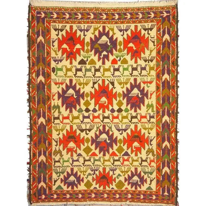 One Of The Kind Hand-Knotted Kilim Soumak 4'9" X 3'5"